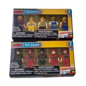 Make-It Blocks Fire Squad & Demolition Figurine Set 5 Pcs Each